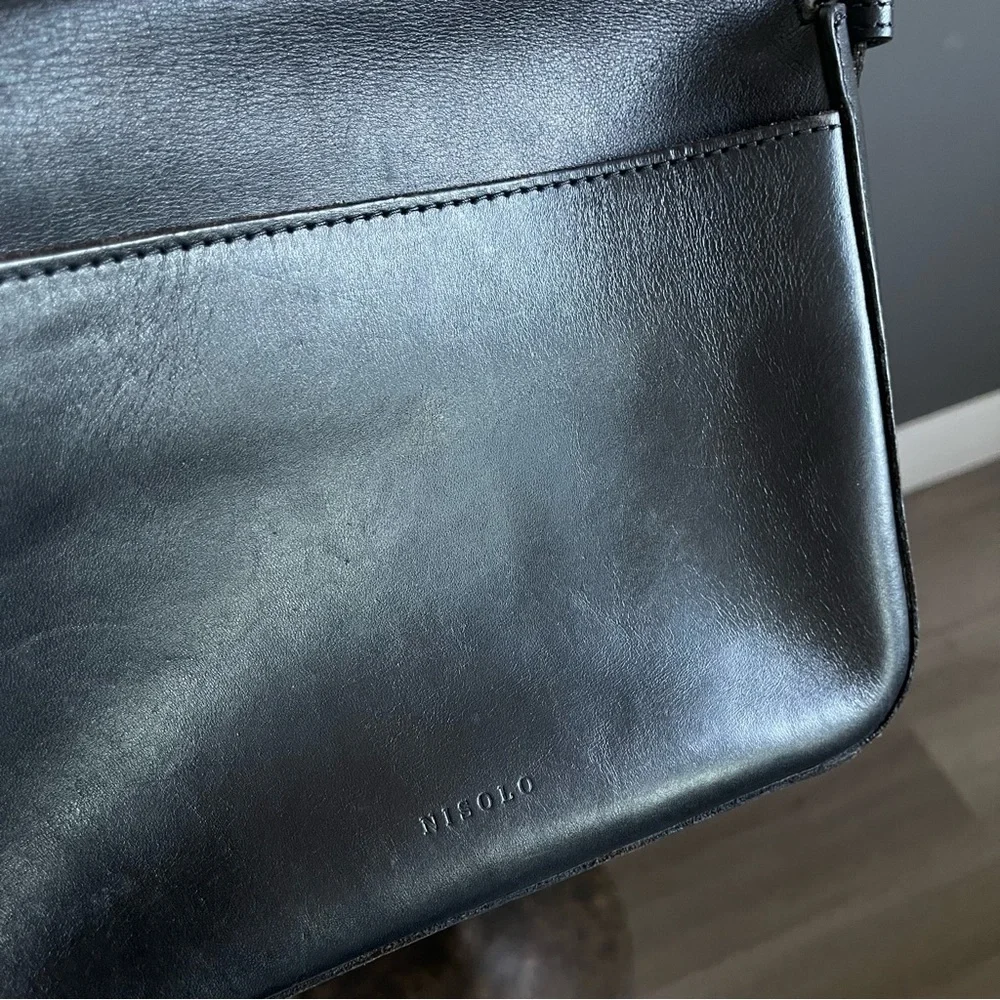 Nisolo Black Leather Crossbody Bag Minimal Flap Ethical Leather Shoulder Bag